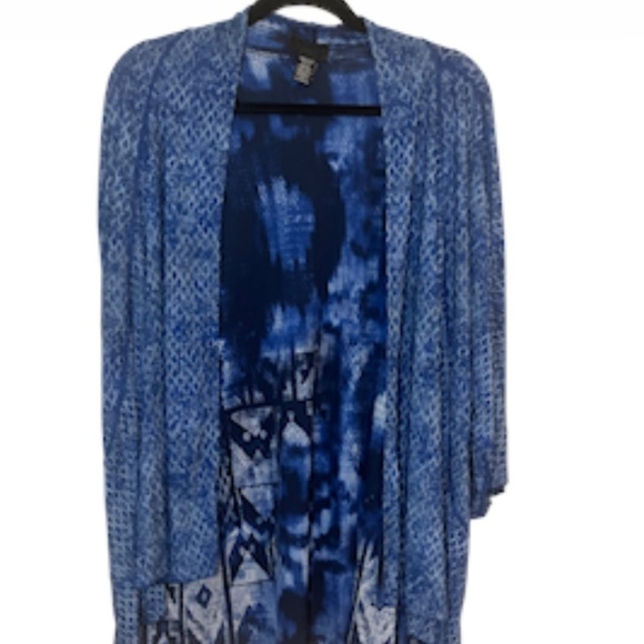 Maggie Barnes Animal Print Sweater 14W Blue Boho Aztec Western Retro 80s Chic - Picture 1 of 9